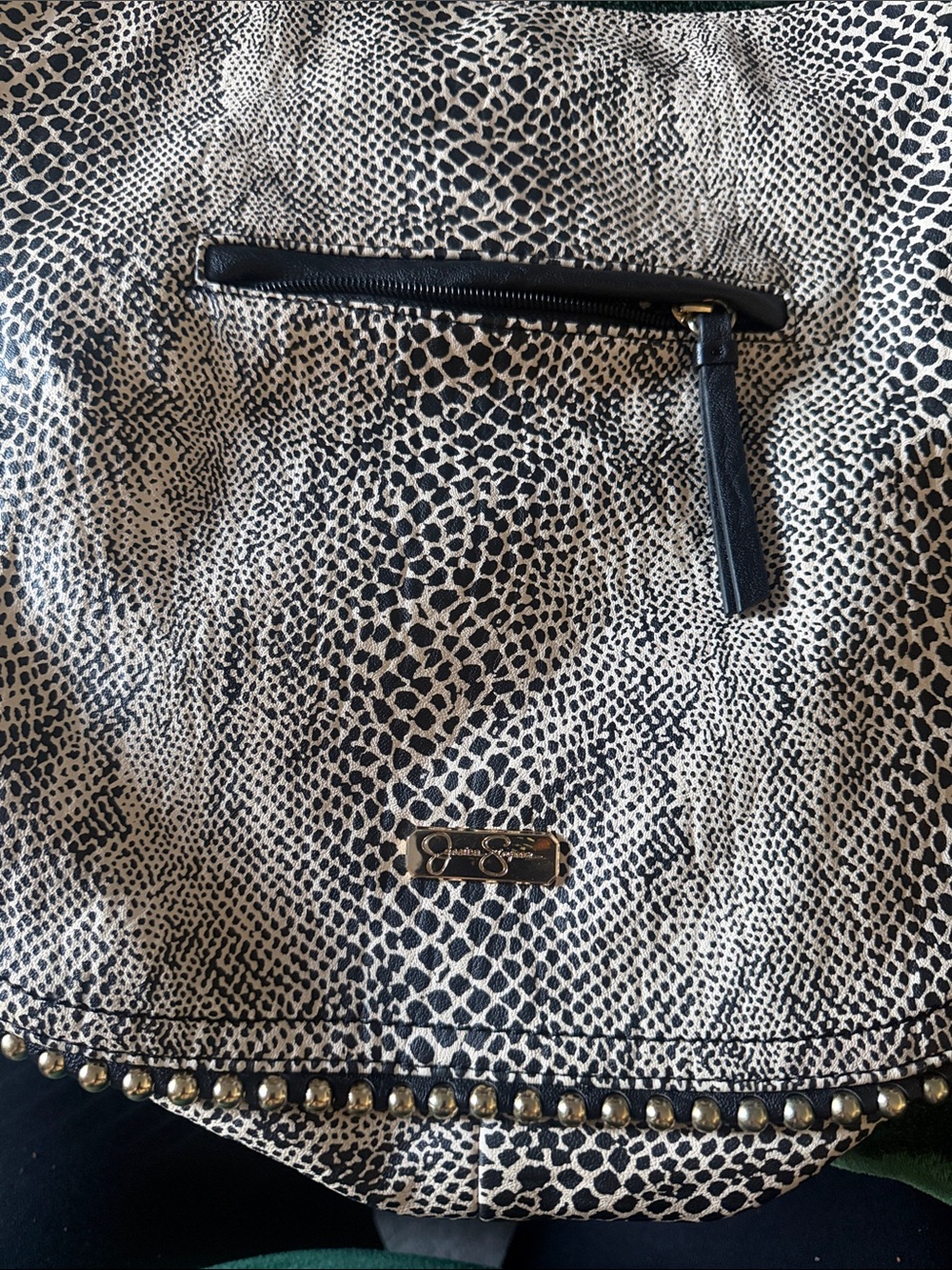 Jessica Simpson Black and Cream Snake-Print Shoulder Bag
